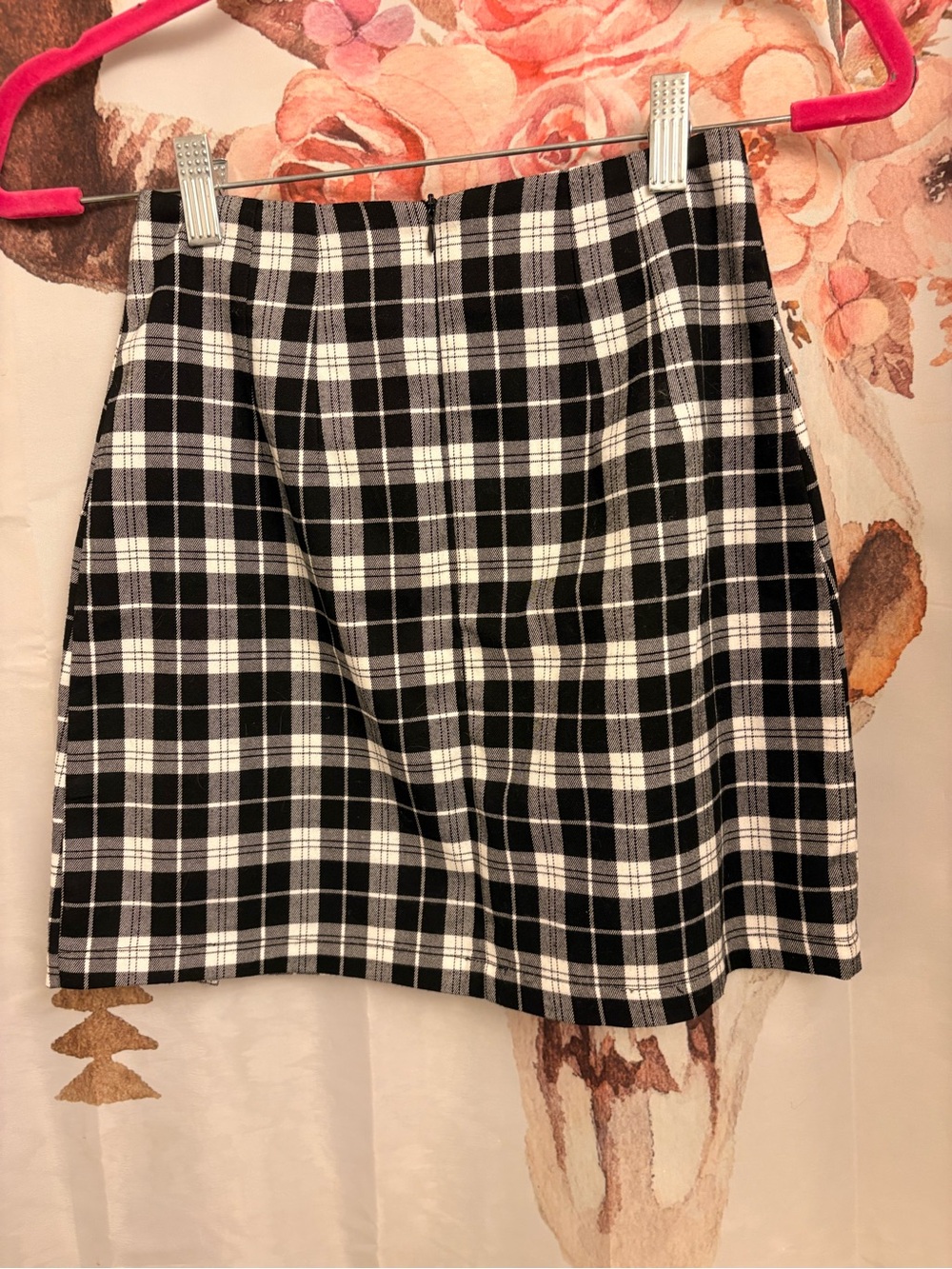 XS/S Black and White Plaid A-Line Skirt - Picture 3 of 9